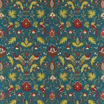 Фото: ткань дизайн классический, растительный с листьями и птицами 333091- Ампир Декор
