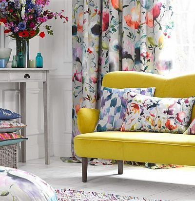 Льняная портьерная ткань с акварельным узором Maluku Indigo  - 1