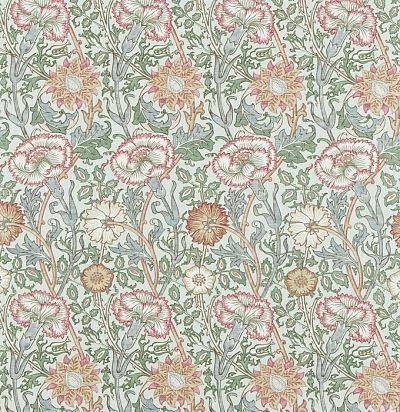 ткань из льна с цветами 222532 Pink & Rose Eggshell Morris&Co