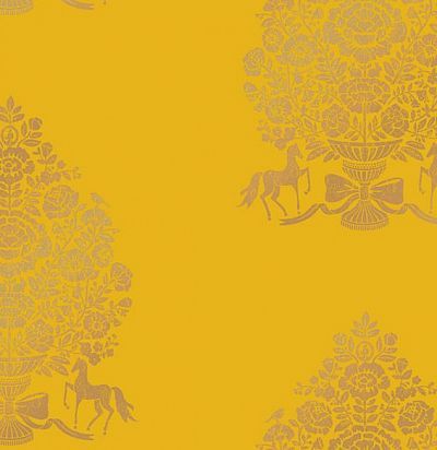 Ярко-желтые обои с классическим узором 341056 