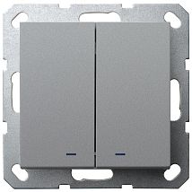 Фото: Выключатель двухклавишный со светодиодами 10A 250V~ с накладкой, цвет Алюминий- Ампир Декор