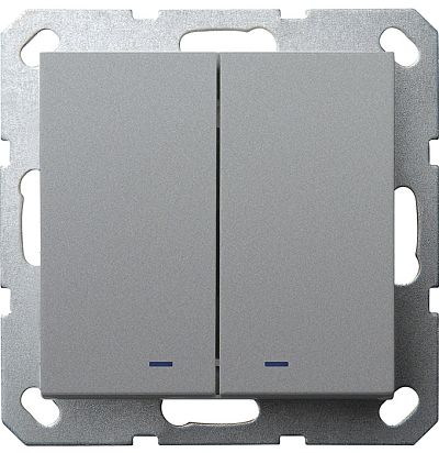 Выключатель двухклавишный со светодиодами 10A 250V~ с накладкой, цвет Алюминий Jasmart