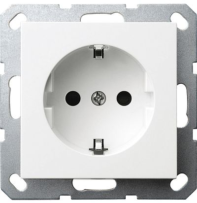 Розетка SCHUKO© с защитными шторками 16A 250V~ 2P+T, цвет белый глянцевый Jasmart